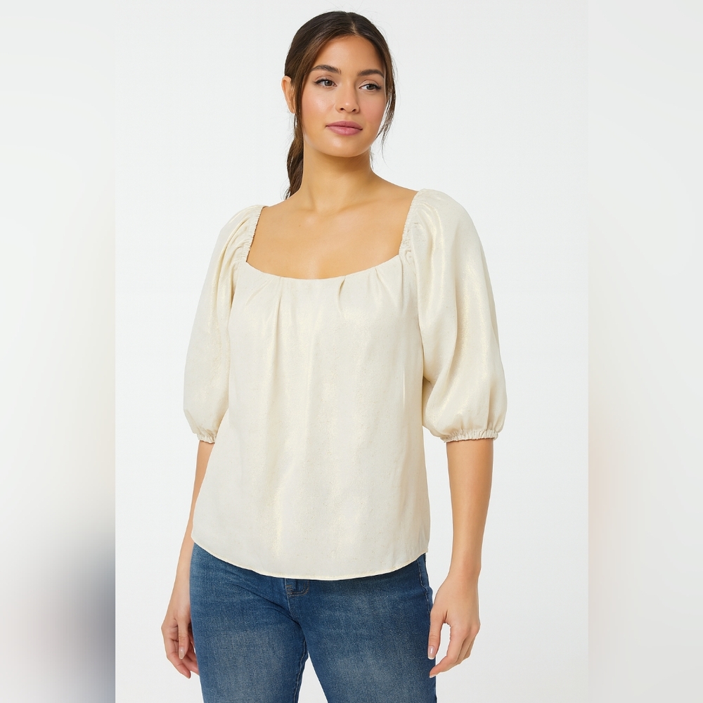 Gilli Metallic Cream Puff Sleeve Top – Romantic Statement Blouse